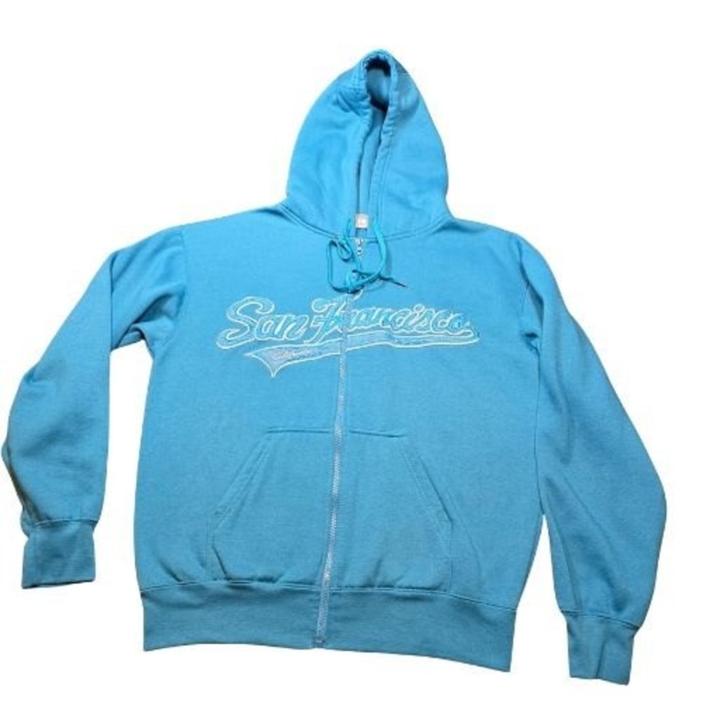 San Francisco California M Full Zip Up Hoodie Turquoise Blue Graphic Souvenir